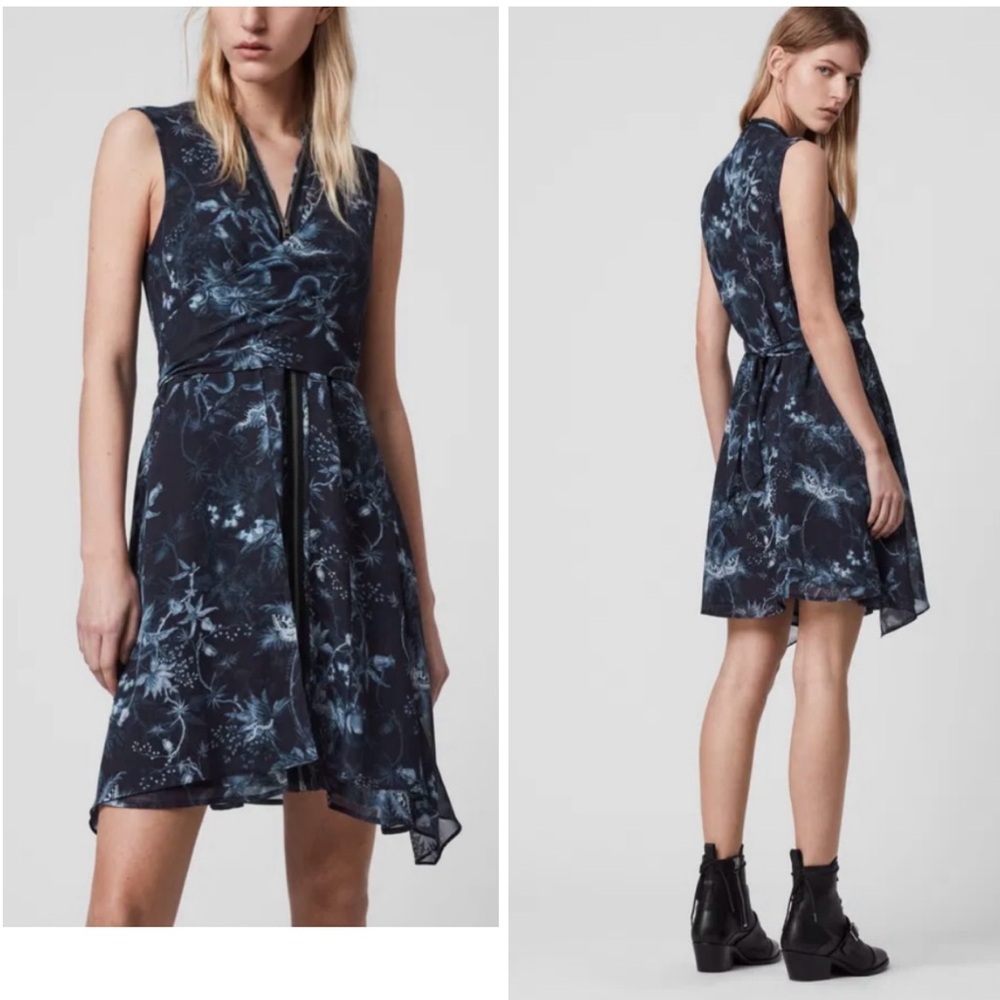 ALLSAINTS  Jayda Evolution Blue Floral Dress Asymmetrical